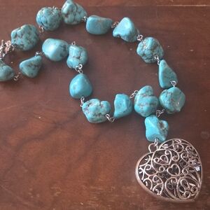 Turquoise Nugget Necklace and Heart Pendant